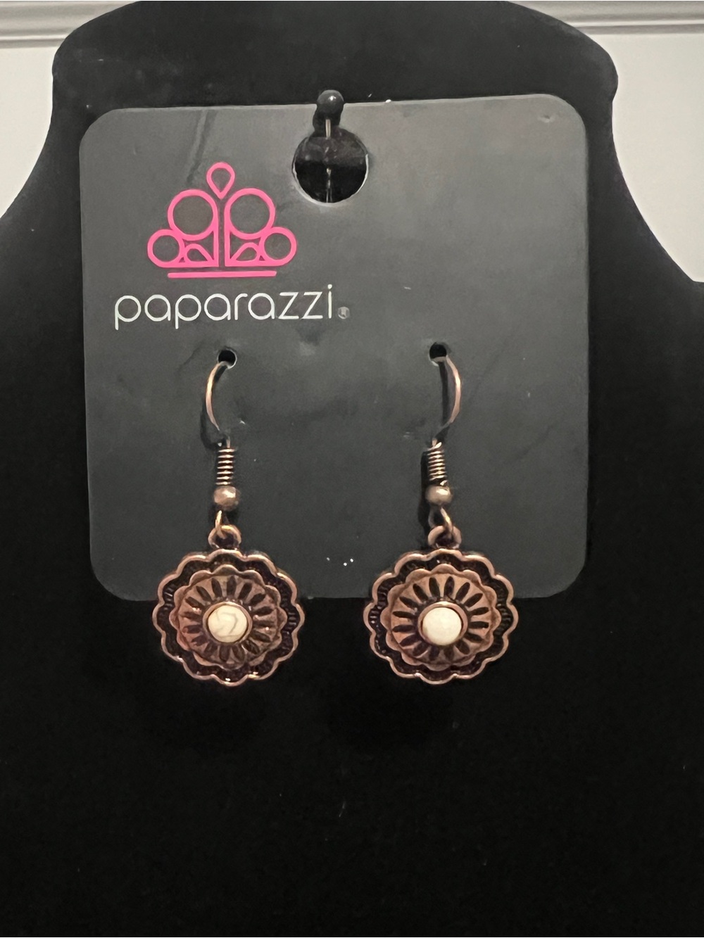 Paparazzi Copper Floral Dangle Earrings with Cream Center